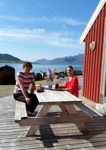 Breakfast outside the older cabin.